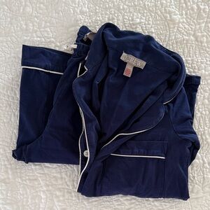 J. Crew Dark Blue Pajama Set with White Trim